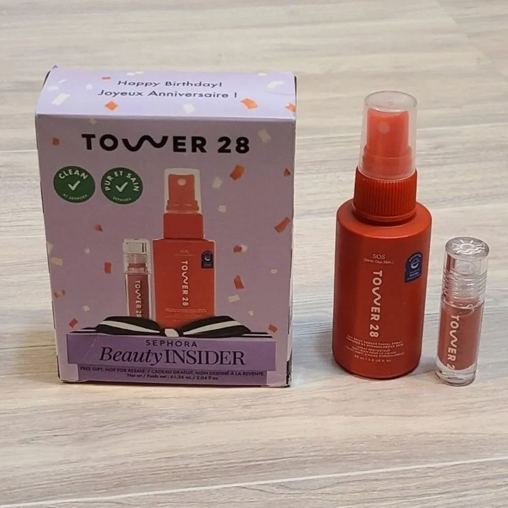 Tower 28 ShineOn Lip Jelly SOS Daily Rescue Facial Spray Set NIB Pistachio